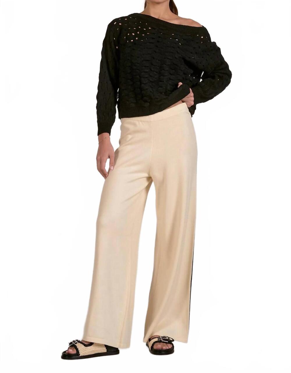 NEW ELAN women's wide leg contrast pants in beige